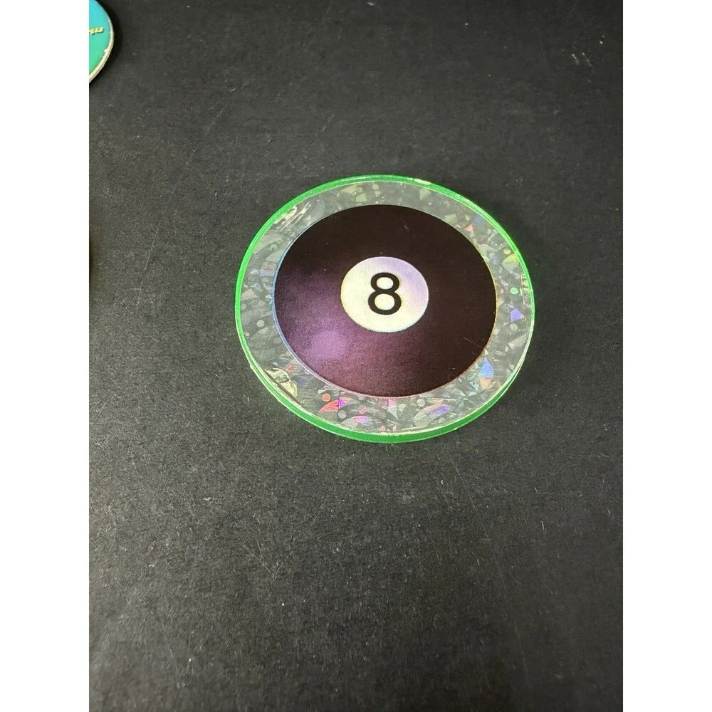 Vintage POG Slammer Holographic Green Plastic 8-Ball Vintage 1990's + 12 POGS